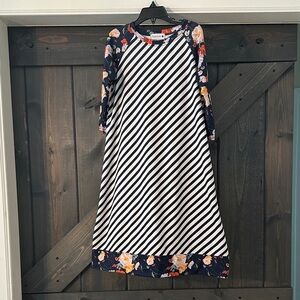 Genuine Kids Navy & White Striped Floral Raglan Dress for Girls